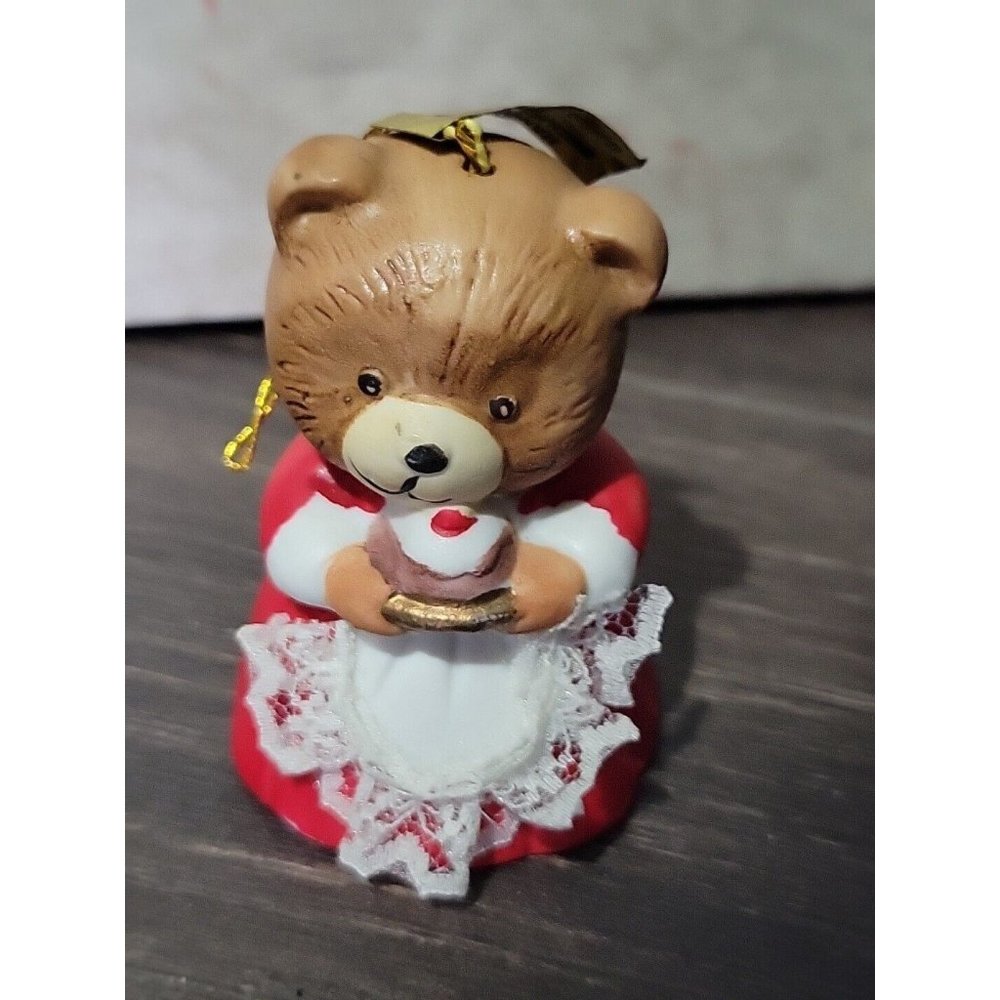 Vintage Lil Chimers Christmas Ornament Jasco Bear Porcelain Bell 2.5" Taiwan NOS